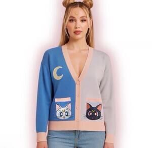 Pretty Guardian Sailor Moon Luna and Artemis Color Block Women's Cardigan Size S